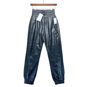 Joie‎ Wadley Vegan Leather Jogger Pants Elastic Waist Black Drawstring Black XXS
